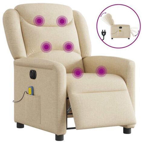 Chaise relaxante électrique en tissu beige avec fonction de massage intégrée – Réglage inclinaison et hauteur, appui-tête et lombaire ajustables – Confort ergonomique maximal