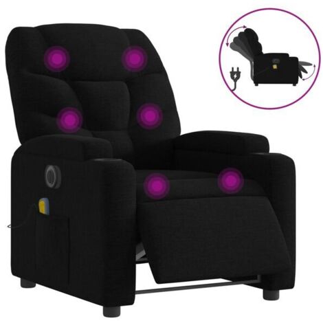 Chaise relaxante électrique en tissu noir avec fonction de massage intégrée – Réglage inclinaison 0-135°, appui-tête et repose-pieds ajustables, confort ergonomique haut de gamme