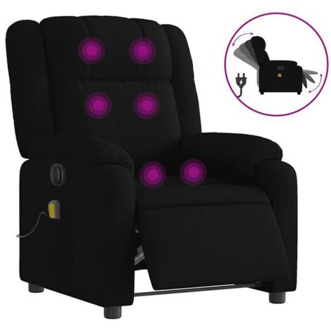 Chaise relaxante électrique en tissu noir avec massage lombaire et fonction chauffante – Réglage inclinable 120°, appui-tête et repose-pieds rétractables
