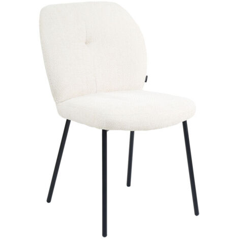 Chaise rembourré tissu écru doux et pieds métal noir - LEONA