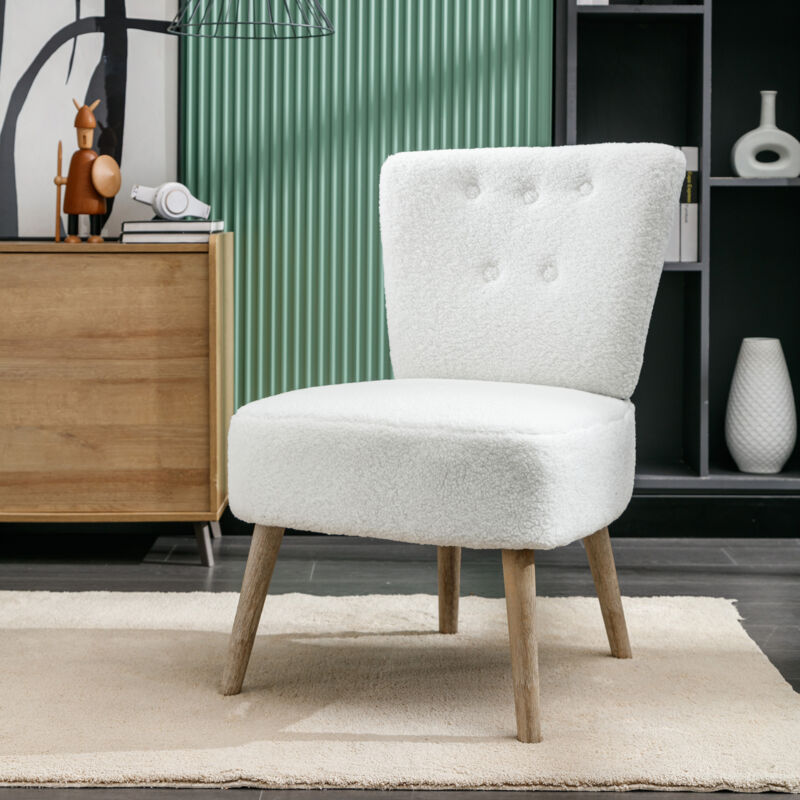 Hauss Spole - Chaise rembourrée, adaptée au salon/chambre/maison, pieds en bois, tissu teddy, blanc