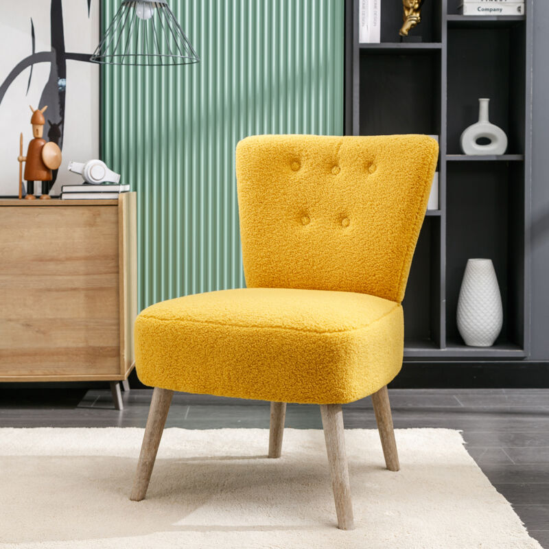 Hauss Spole - Chaise rembourrée, adaptée au salon/chambre/maison, pieds en bois, tissu teddy, jaune