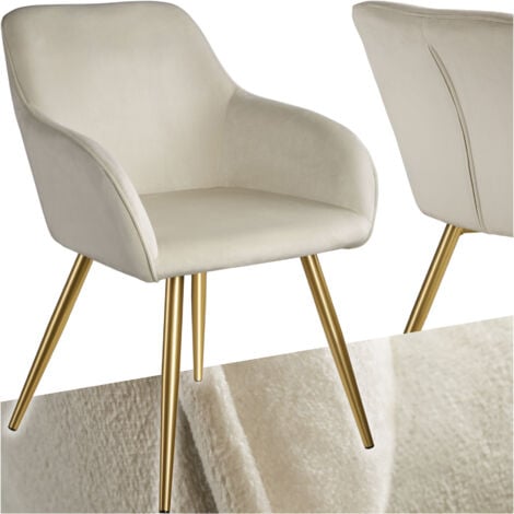 Chaise Rembourrée aspect velours Dossier ergonomique crème/or