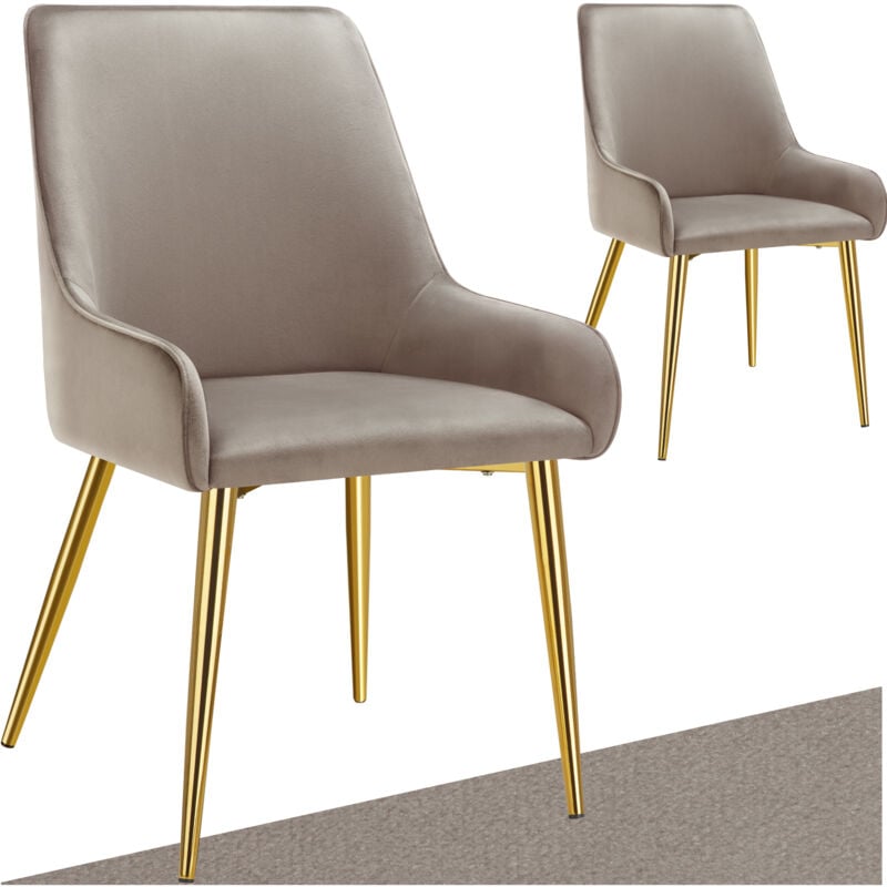 Tectake - Lot 2 chaises rembourrées aspect velours forme ergonomique taupe
