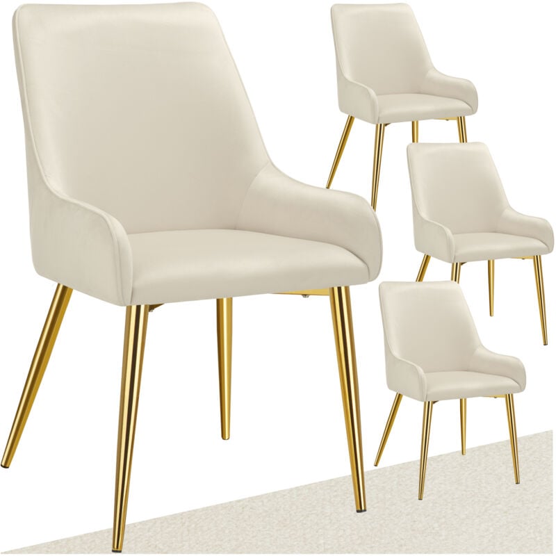 Tectake - Lot 4 chaises rembourrées aspect velours forme ergonomique beige