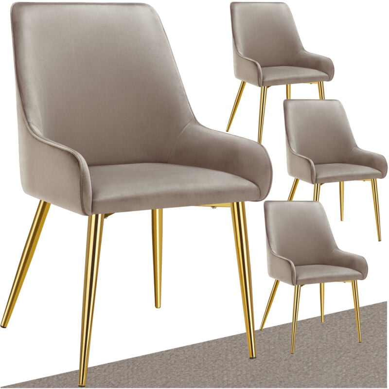 Tectake - Lot 4 chaises rembourrées aspect velours forme ergonomique taupe