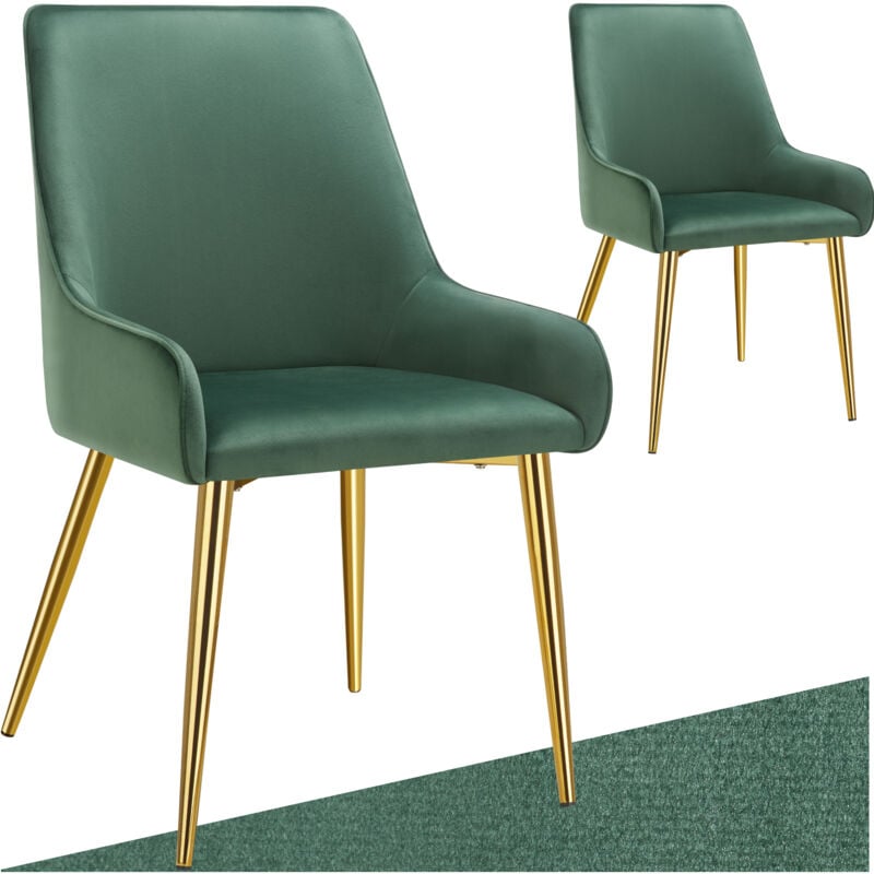 Tectake - Lot 2 chaises rembourrées aspect velours forme ergonomique vert