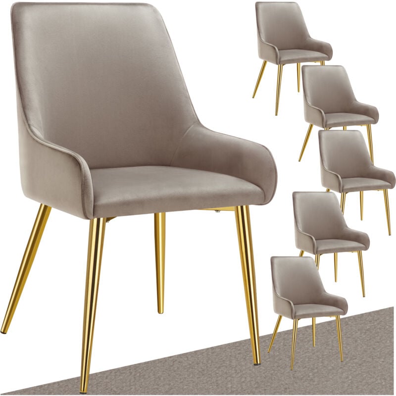 Tectake - Lot 6 chaises rembourrées aspect velours forme ergonomique taupe
