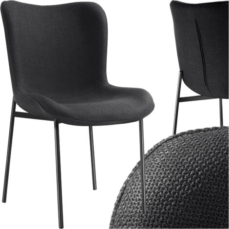 Tectake – Chaise rembourrée ergonomique noire en tissu polyester – Pieds en acier – Hauteur d'assise 49 cm – Design moderne et facile à nettoyer