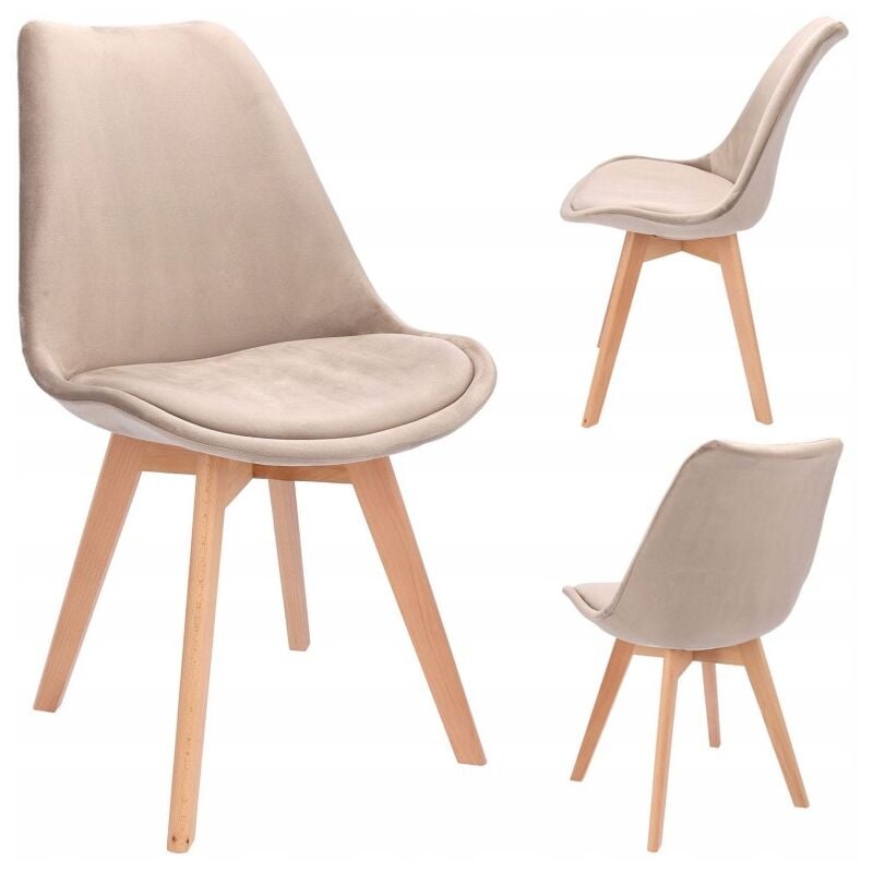 Chaise rembourrée en velours beige BARI