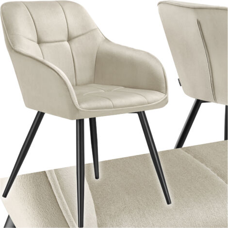 Tectake – Chaise rembourrée en velours matelassé crème/noir – Dossier continu – Confort ergonomique – Dimensions 58x62x82cm