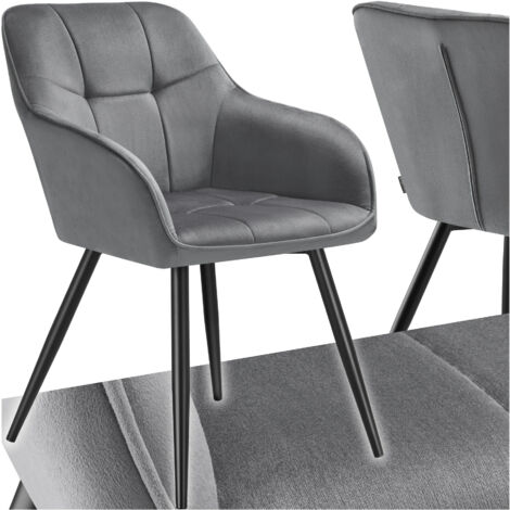 Chaise rembourrée en velours matelassé avec dossier continu gris/noir