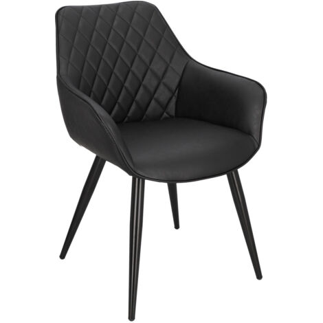 CHAISE REMBOURRÉE ET MATELASSÉE, Rox noir, CUIR ÉCOLOGIQUE