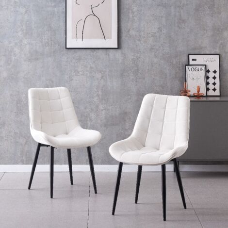 Chaise rembourrée MALMO en velours écru matelassé