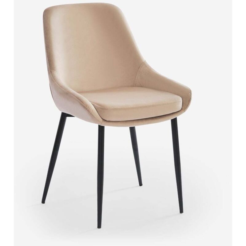 Chaise rembourrée moderne en velours pour cuisine salle à manger Jarva - Beige Chaise rembourrée moderne en velours pour cuisine salle à manger Jarva - Beige