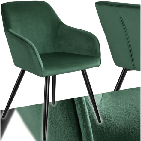 Tectake – Chaise rembourrée velours ergonomique vert foncé – Dossier haut – Pieds en acier – Hauteur d'assise 47 cm – Pour salle à manger et bureau
