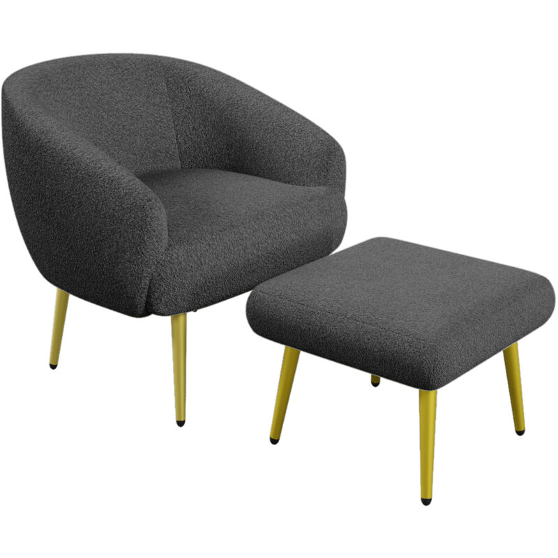 Redom - Chaise rembourrée Sherpa moderne avec repose-pieds – Fauteuil de salon, design ergonomique, pieds dorés, confort luxueux