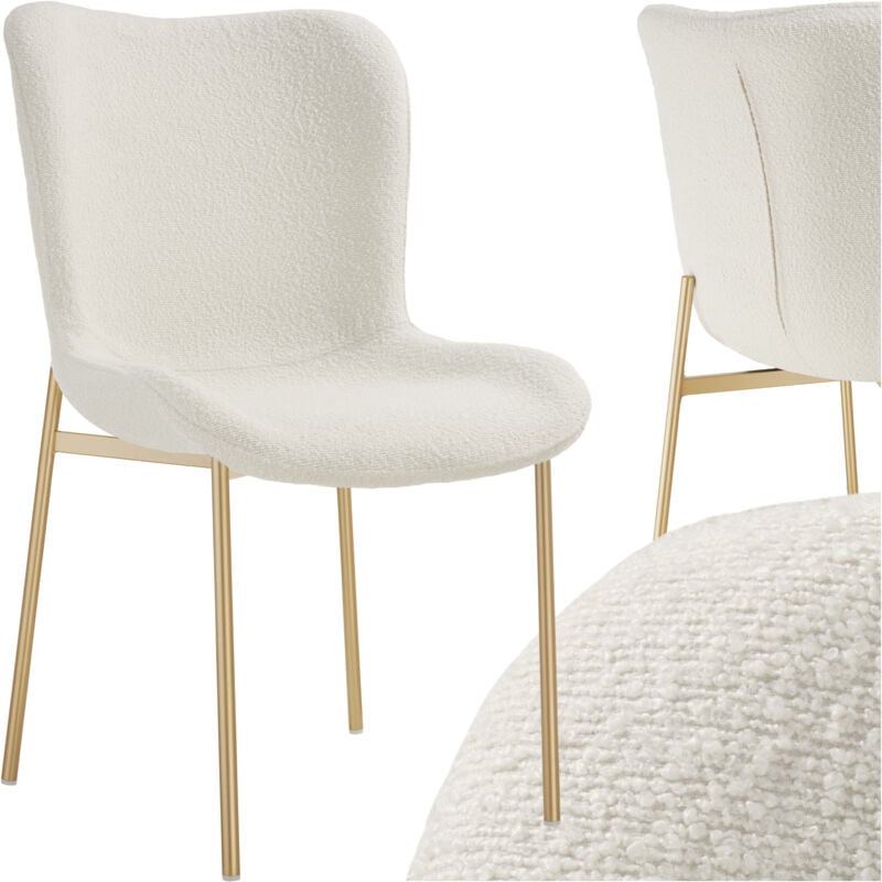 Tectake - Chaise de salle à manger rembourrée ergonomique tissu bouclette blanc