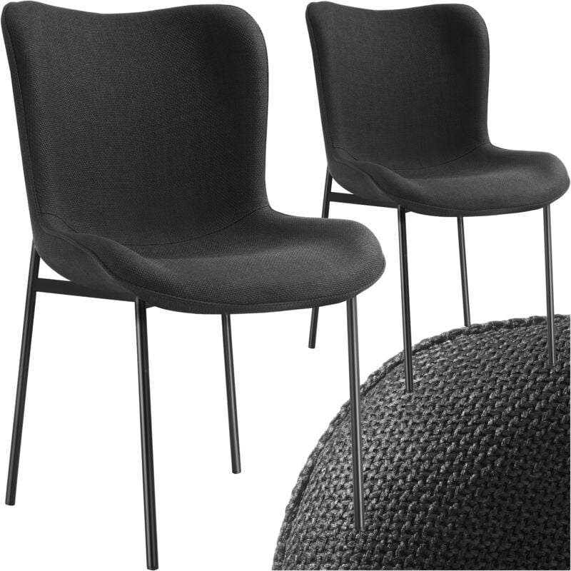 Tectake - 2 chaises rembourrées revêtement en tissu forme ergonomique noir