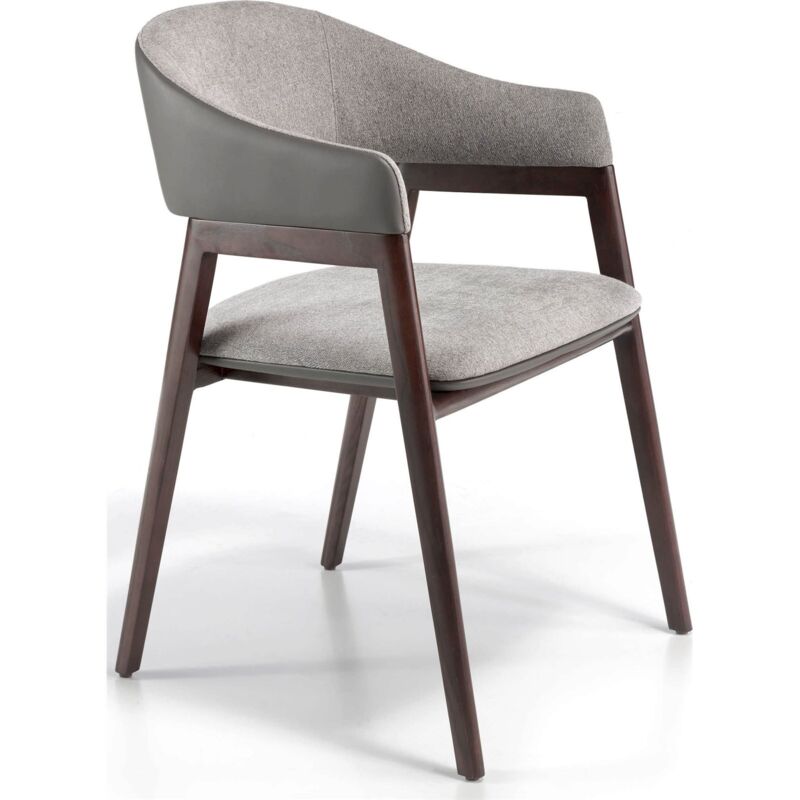 Chaise rembourrée tissu pieds bois massif - Noyer, beige