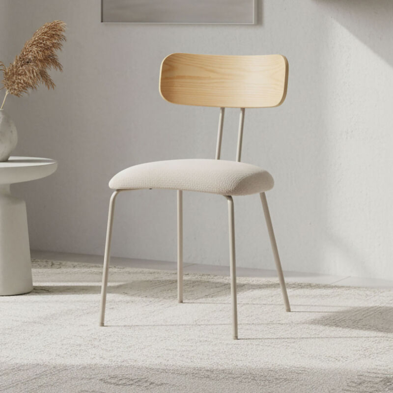 Chaise repas 43x51x77 cm en tissu beige, chêne et métal crème