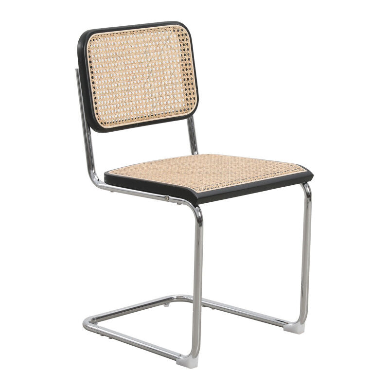 Kosmi - Chaise rétro avec pieds en métal, bois foncé et cannage Naturel