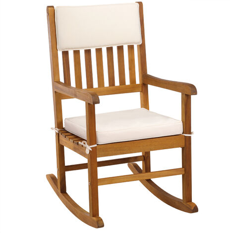 Chaise Rocking chair en bois dur Acacia avec coussins amovibles Chaise bascule adulte