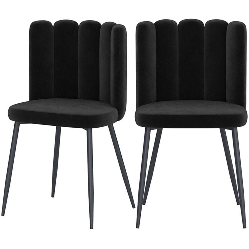 Rendez-vous Déco - Lot de 2 chaises en velours noir et pieds en métal noir - rosy