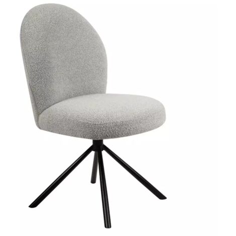 Chaise rotative 180° en tissu bouclette gris et métal noir - JULIEN