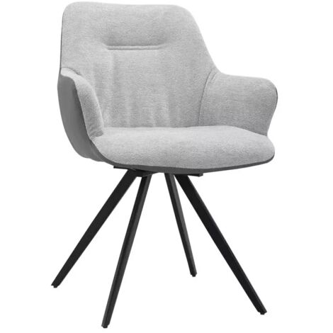 Chaise rotative 180° en tissu doux gris clair – Pieds en métal noir évasés – Rembourrage ferme pour confort – Pour salle à manger ou bureau – Meubletmoi