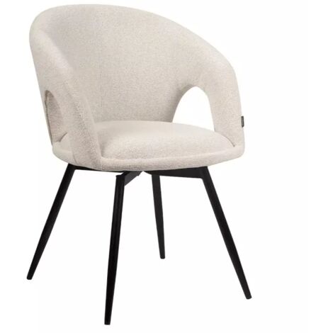 Chaise rotative 180° tissu doux beige et pieds en métal noir - ALEX