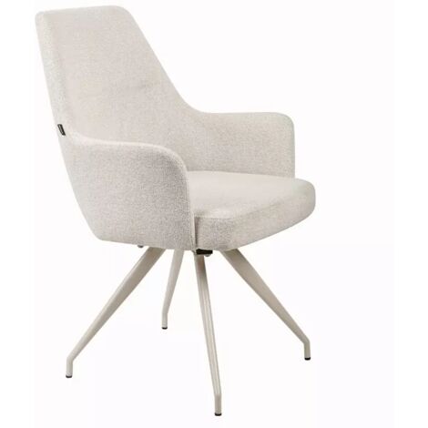 Chaise rotative 180° tissu doux écru et pieds en métal écru - RICO