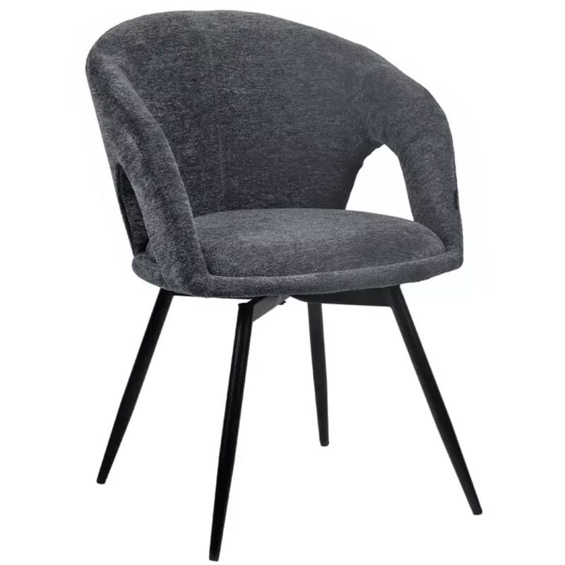 Meubletmoi - Chaise rotative 180° tissu doux gris et pieds en métal noir - alex