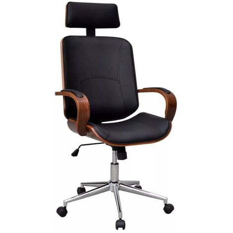 Chaise rotative avec accoudoirs similicuir bois et métal chromé noir Mokarel
