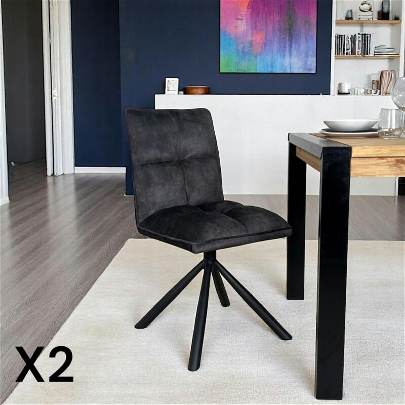 Pier Import - Chaise rotative tissu anthracite (lot de 2) iena