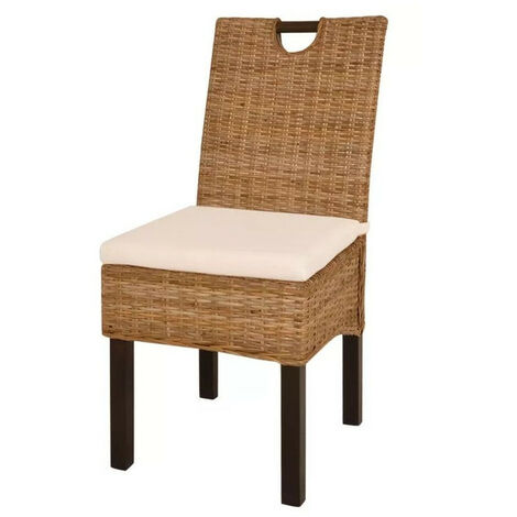 Chaise rotin avec coussin et pieds manguier Kaleb - Lot de 2