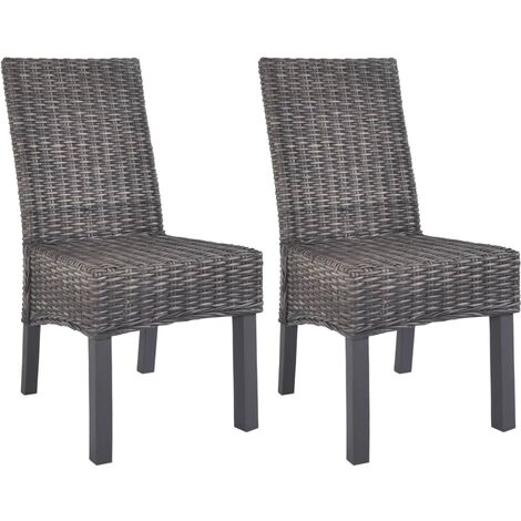 Chaise rotin marron et pieds manguier massif Kaleb - Lot de 2