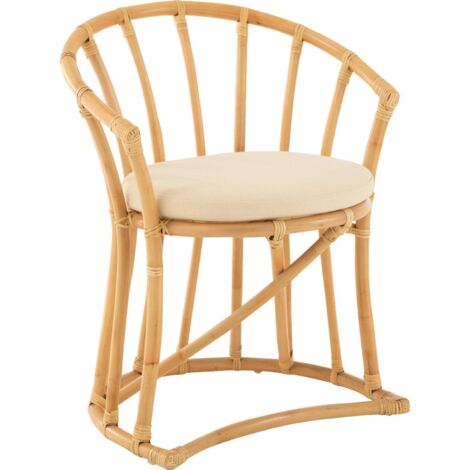 Chaise rotin naturel avec coussin blanc textile élégant - Naturel rotin et blanc cassé