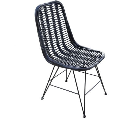 Chaise Rotin Naturel Salle à Manger Chillvert Parma 46x60x92 cm Noir
