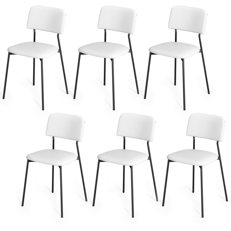Bealife - Chaise Salle à Manger Lot de 6 Chaises Blanches avec Dossier Coussin Cardre et Patte Métal Protection Pied Caoutchouc pour Salle à Manger