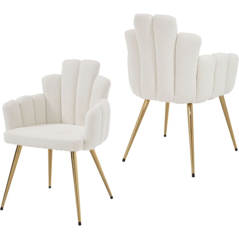 Chaises de Salle à Manger Lot de 2 Chaise Salle a Manger en Fausse Fourrure Chaise de Salon Moderne avec Pied Doré, Blanc