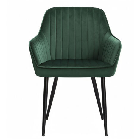 Chaise Salle à Manger, Fauteuil en Velours, Rembourrée, avec Accoudoirs, Charge Max. 120 kg, Pieds en Métal, pour Salle à Manger, Vert et Noir
