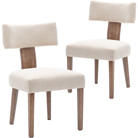 Chaise Salle à Manger Lot de 2 Chaise Cuisine en Lin Chaise Salon avec Pieds en Bois Massif Chaise Bois pour Cuisine, Beige, Wahson