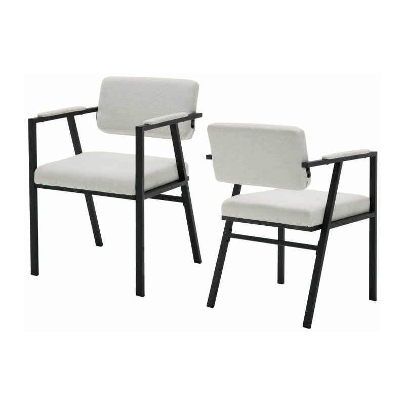 Chaise Salle à Manger Lot de 2 Chaise de Cuisine Moderne Rembourré avec Pieds en Métal Chaise de Salon avec Accoudoirs, Lin, Beige