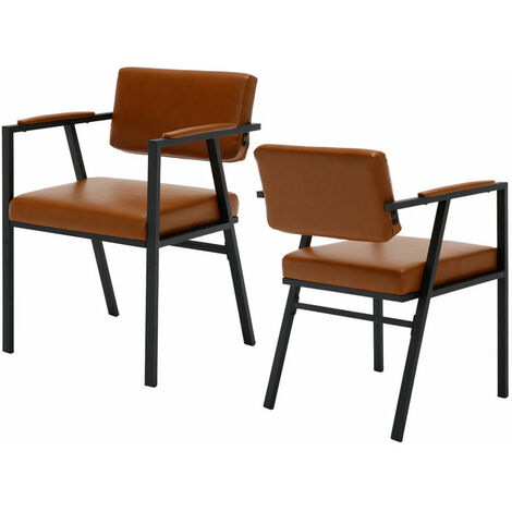 Chaise Salle à Manger Lot de 2 Chaise de Cuisine Moderne Rembourré avec Pieds en Métal Chaise de Salon avec Accoudoirs, Cuir PU, Marron