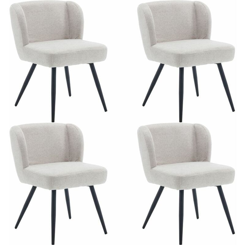 Chaise Salle à Manger Lot de 4 Chaise de Cuisine Rembourré avec Pieds Métal Chaise de Salon Coussin Épais sans Accoudoirs, Lin, Kaki