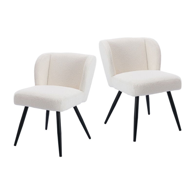 Chaise Salle à Manger Lot de 2 Chaise de Cuisine Rembourré avec Pieds Métal Chaise de Salon Coussin Épais sans Accoudoirs, Fausse Fourrure, Blanc
