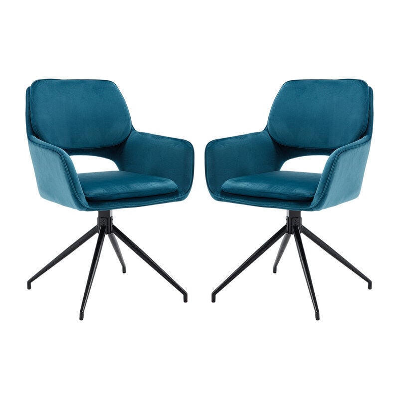 Chaise Salle a Manger Lot de 2 Chaise de Salle à Manger en Velours avec Accoudoirs Dossier Chaise de Salon Confortable avec Pied Métal, Bleu Sarcelle