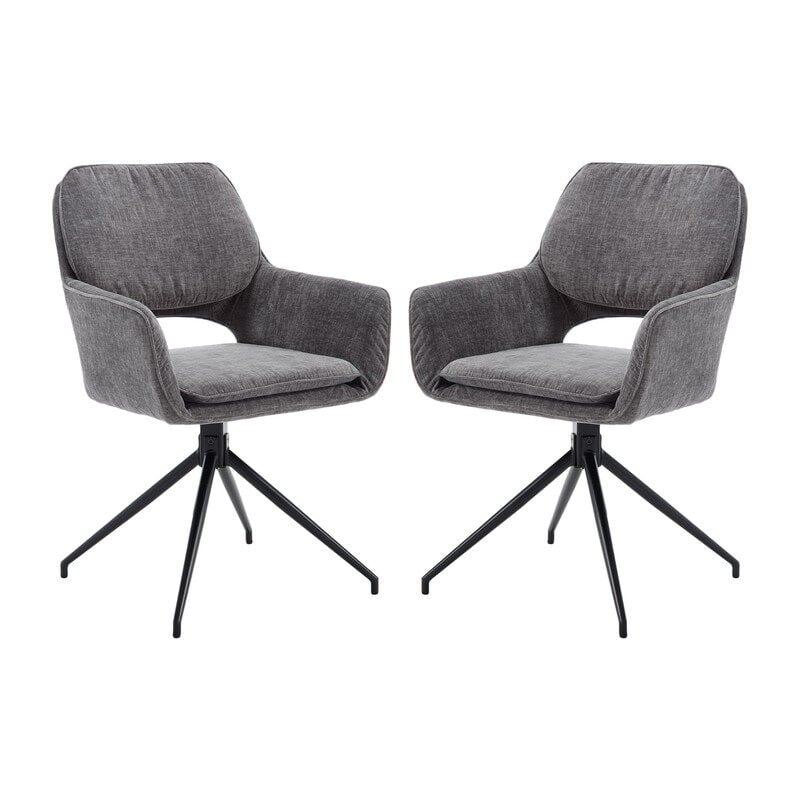 Chaise Salle a Manger Lot de 2 Chaise de Salle à Manger Moderne Chaise de Cuisine Rembourrée Chaise Cuisine Pivotante Avec Pied Métal, Chenille, Gris