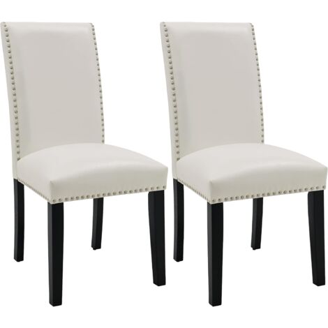 Chaise Salle a Manger Lot de 2, Sièges Rembourré, Chaise Rembourrée pour Salle à Manger, Cuisine, Chambre (PU Leather, Blanc)